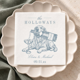 Preppy Dusty Blue Golden Retriever Wedding Napkin