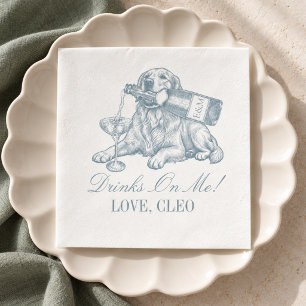 Preppy Dusty Blue Golden Retriever Wedding Napkin