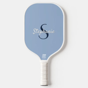 Preppy Dusty Blue Navy Custom Monogram Name Pickleball Paddle