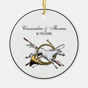Preppy Equestrian Horse Jumping Through Horn Colou Ceramic Ornament