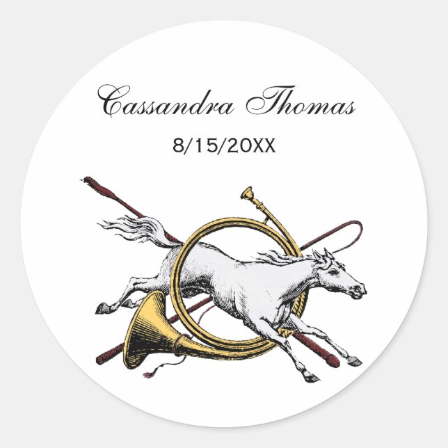 Preppy Equestrian Horse Jumping Through Horn Colou Classic Round Sticker (Front)