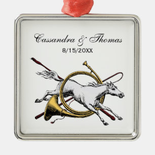 Preppy Equestrian Horse Jumping Through Horn Colou Metal Ornament