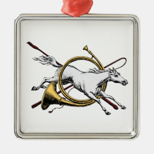 Preppy Equestrian Horse Jumping Through Horn Colou Metal Ornament
