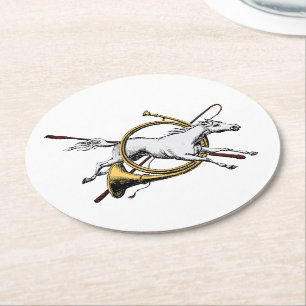 Preppy Equestrian Horse Jumping Through Horn Colou Round Paper Coaster