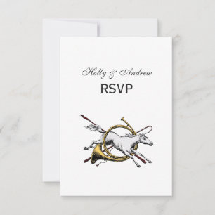 Preppy Equestrian Horse Jumping Through Horn Colou RSVP Card