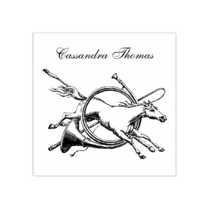 Preppy Equestrian Horse Jumping Through Horn Colou Rubber Stamp