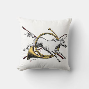 Preppy Equestrian Horse Jumping Through Horn Colou Throw Pillow
