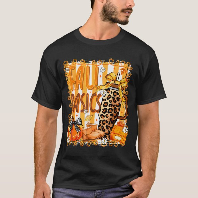 Preppy Fall Basics Coquette Bow Pumpkin Autumn Wom T-Shirt (Front)