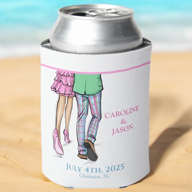 Preppy Fashion Couple Striped Pants Wedding Favour Can Cooler (Creator Uploaded)