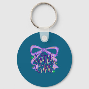 Preppy Fat Tuesday Mardi Gras Coquette Bow Women G Keychain