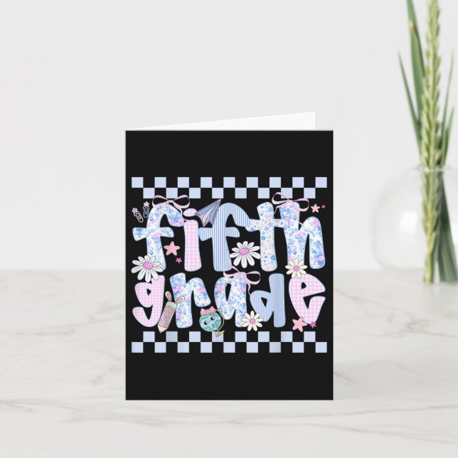 Preppy Fifth Grade Teacher Team Bow Back To School Card (Front)