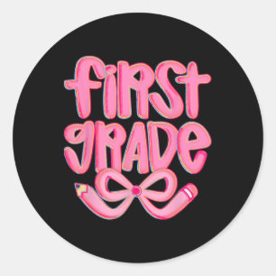 Preppy First Grade Back To School Coquette Bow Tea Classic Round Sticker