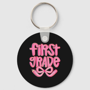 Preppy First Grade Back To School Coquette Bow Tea Keychain