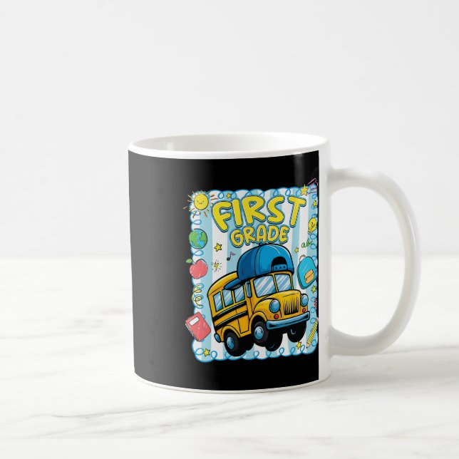 Preppy First Grade Back To School Funny School Bus Coffee Mug (Right)