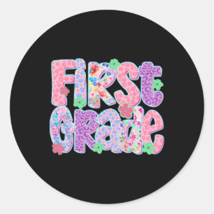 Preppy First Grade Back To School Teachers Girls Classic Round Sticker