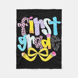 Preppy First Grade Retro Chequered Teacher Back To Fleece Blanket