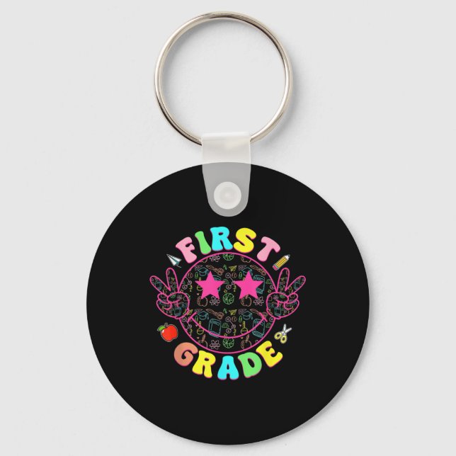Preppy First Grade Smile Face Back To School Boy G Keychain (Front)
