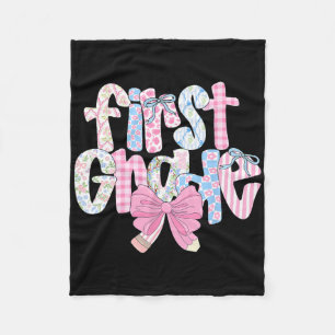 Preppy First Grade Teacher Blue Floral Coquette Pe Fleece Blanket