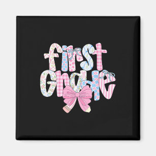 Preppy First Grade Teacher Blue Floral Coquette Pe Magnet