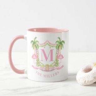 Preppy Flamingo Christmas Monogram Crest Mug