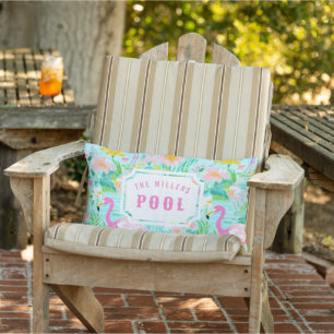 Preppy Flamingo   Pool and Patio Lumbar Pillow
