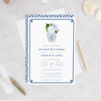Preppy Floral Blue & White Ginger Jar Wedding