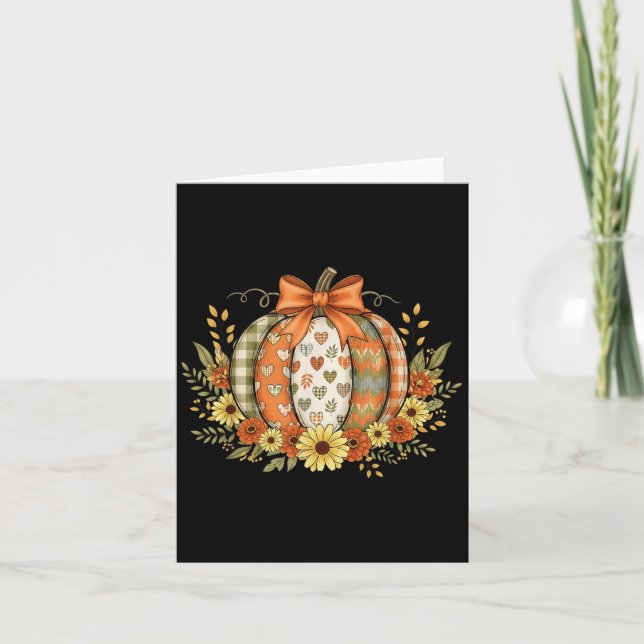 Preppy Floral Fall Pumpkin Lace Coquette Bow Hallo Card (Front)