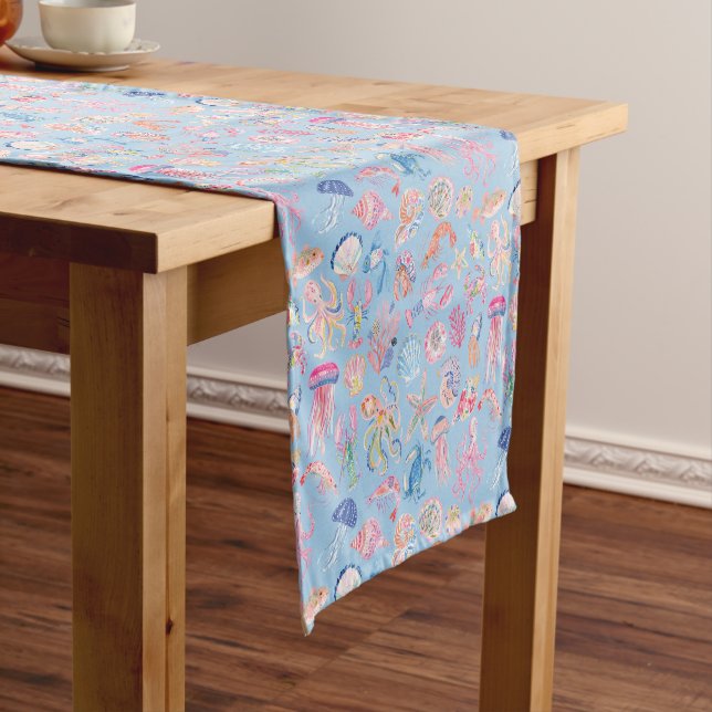 Preppy Floral Ocean Sealife Short Table Runner (In Situ)