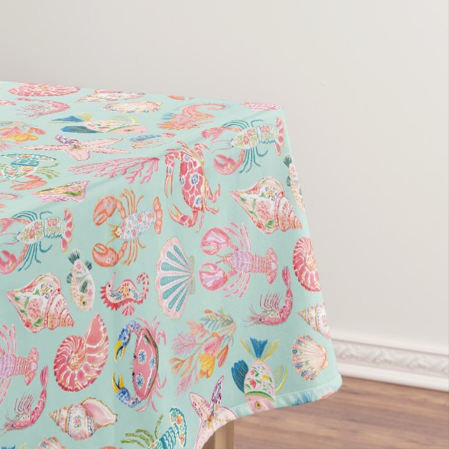 Preppy Floral Ocean Sealife Tablecloth (In Situ)
