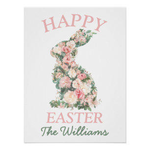 Preppy Floral Pastel Easter Bunny Custom Home Wall Poster