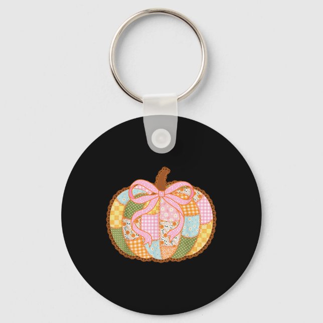 Preppy Floral Patchwork Pumpkin Coquette Lace Fall Keychain (Front)