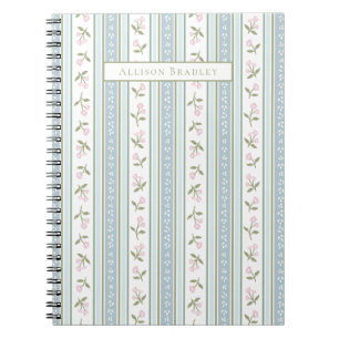 Preppy Floral Stripe Personalized Notebook