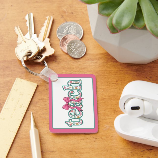 Preppy Floral Teach with Pink Bow Keychain (Desk)