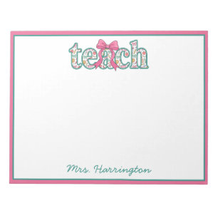 Preppy Floral Teach with Pink Bow Notepad