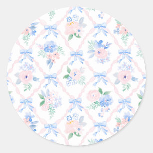 Preppy Floral watercolor ribbon bows Classic Round Sticker
