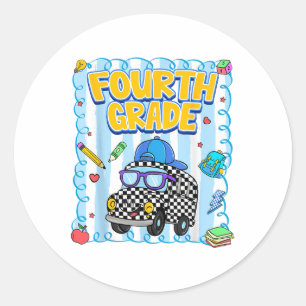 Preppy Fourth Grade Back To School Boys First Day Classic Round Sticker