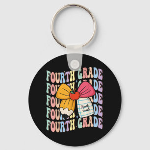 Preppy Fourth Grade Pencil Coquette Bow Back To Sc Keychain