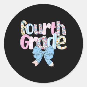 Preppy Fourth Grade Teacher Blue Floral Coquette P Classic Round Sticker