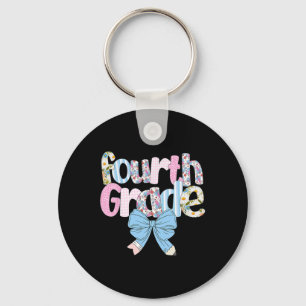 Preppy Fourth Grade Teacher Blue Floral Coquette P Keychain