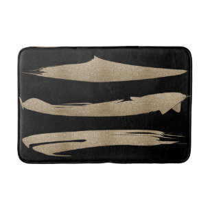 preppy geometric pattern black and gold stripes bath mat