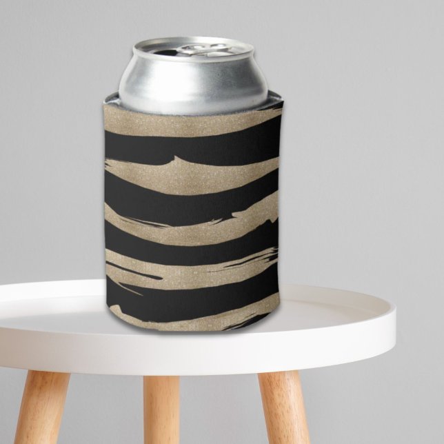 preppy geometric pattern black and gold stripes can cooler (preppy geometric pattern black and gold stripes can cooler)