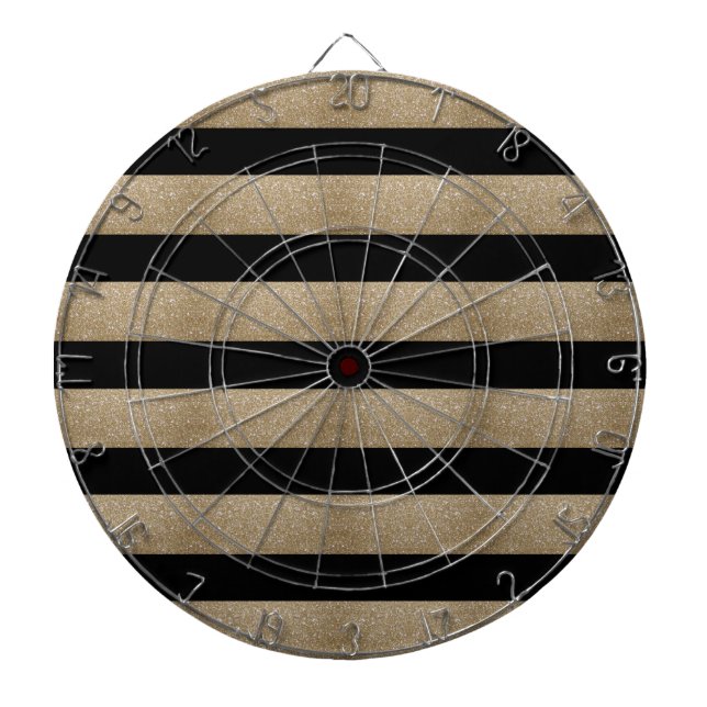 preppy geometric pattern black and gold stripes dartboard (Front)