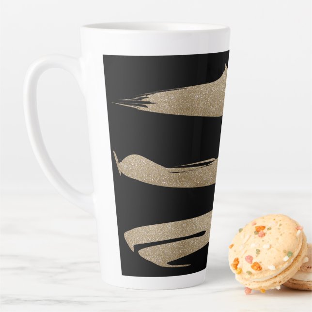 preppy geometric pattern black and gold stripes latte mug (In Situ)