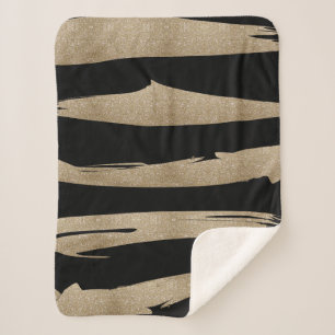 preppy geometric pattern black and gold stripes sherpa blanket