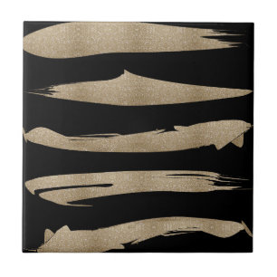 preppy geometric pattern black and gold stripes tile