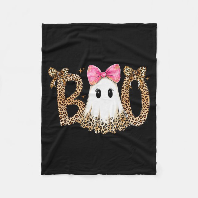 Preppy Ghost Boo,leopard Soky Coquette,halloween F Fleece Blanket (Front)