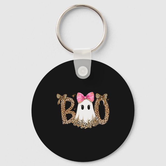 Preppy Ghost Boo,leopard Soky Coquette,halloween F Keychain (Front)