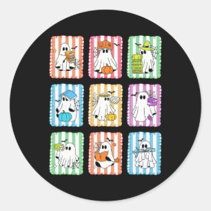 Preppy Ghost Reading Books Teacher Halloween Libra Classic Round Sticker