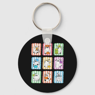 Preppy Ghost Reading Books Teacher Halloween Libra Keychain