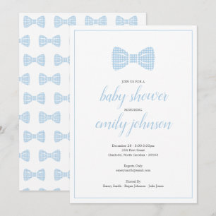 Preppy Gingham Bow Tie Baby Boy Shower Invitation